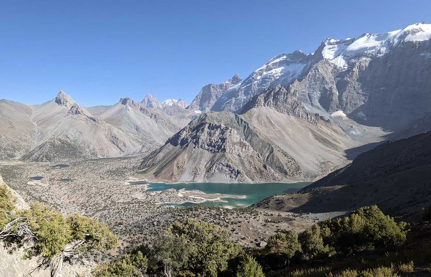 View from above over the Kulikalon Lakes in Tajikistan