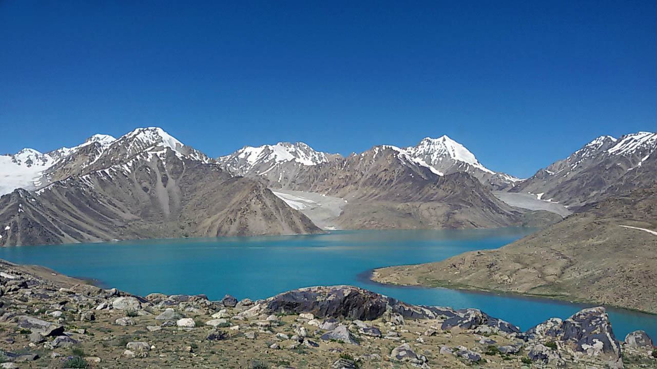 View from above over Zarojkul in the Pamirs