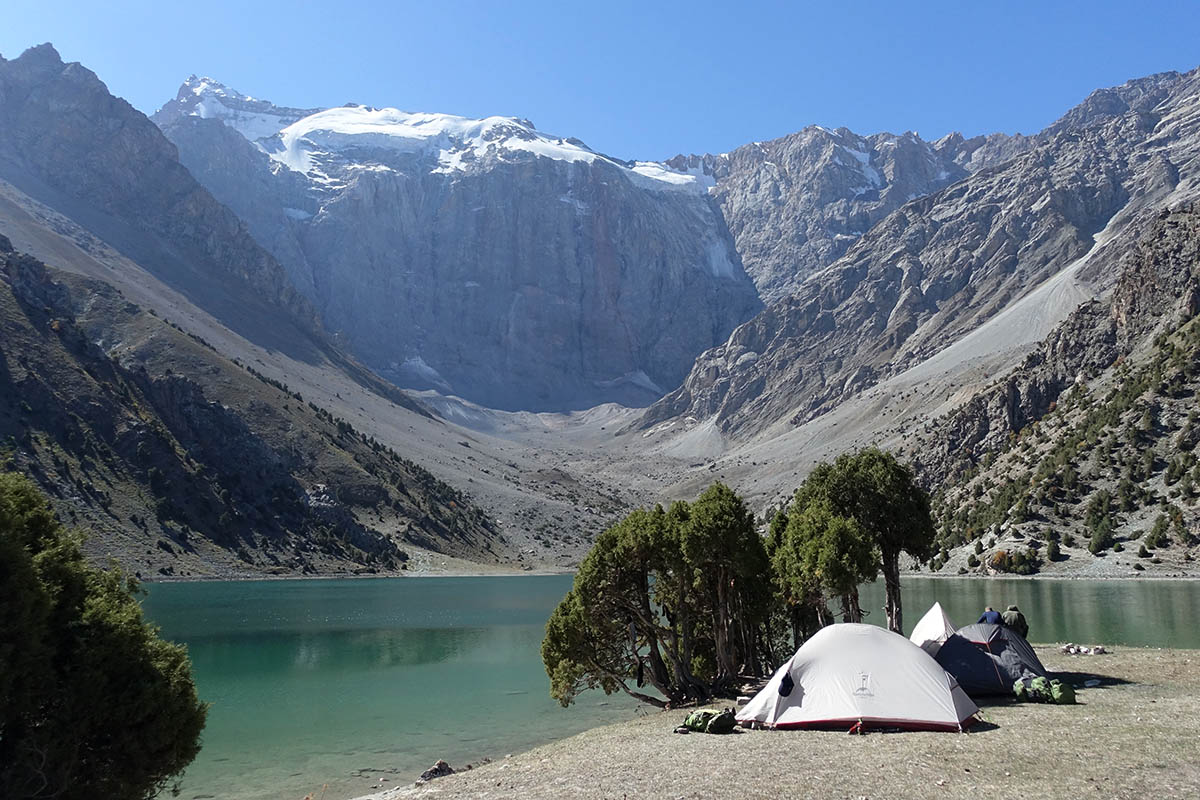 Tents on the banks of the major Kulikalon Lake in Tajikistan