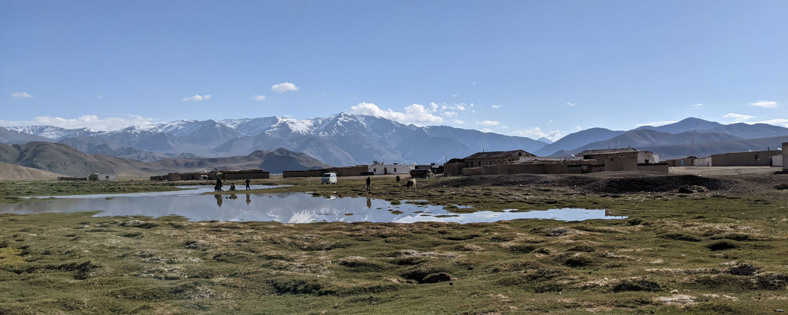 Wide view of Bulunkul village surrounded by marshes