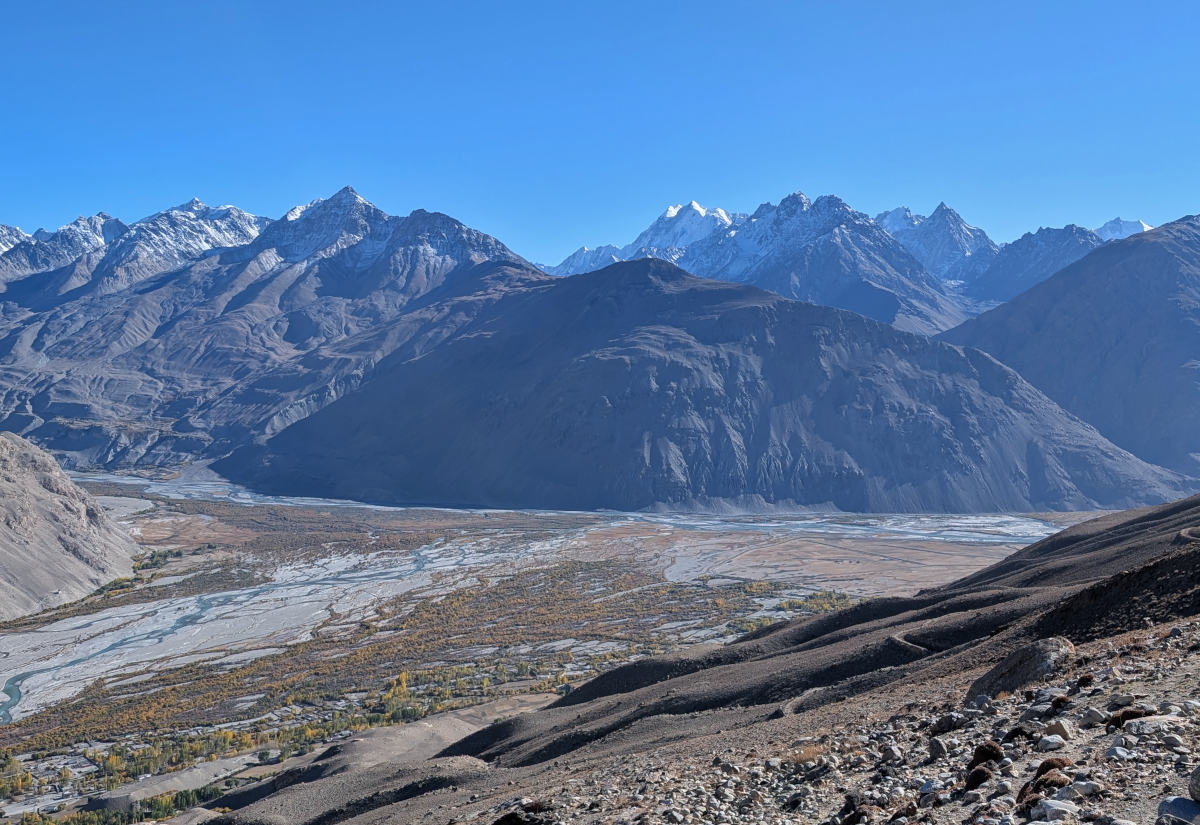 Confluence of the Pamir and Wakhan rivers into the Panj River seen from above