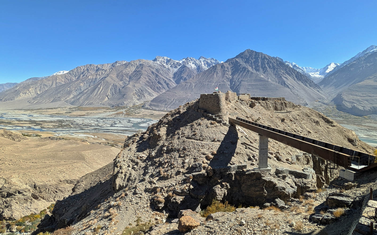 Yamchun Fort perched on top of a hill overlooking the Wakhan Corridor